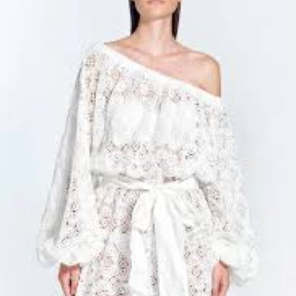 MOEVA - ONE SHOULDER LACE MINI DRESS WITH SELF TIE BELT - Sz XL - Picture 1 of 2